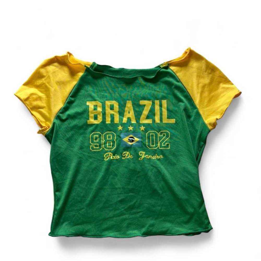 SHEIN Green and Yellow Brazil Graphic Tee